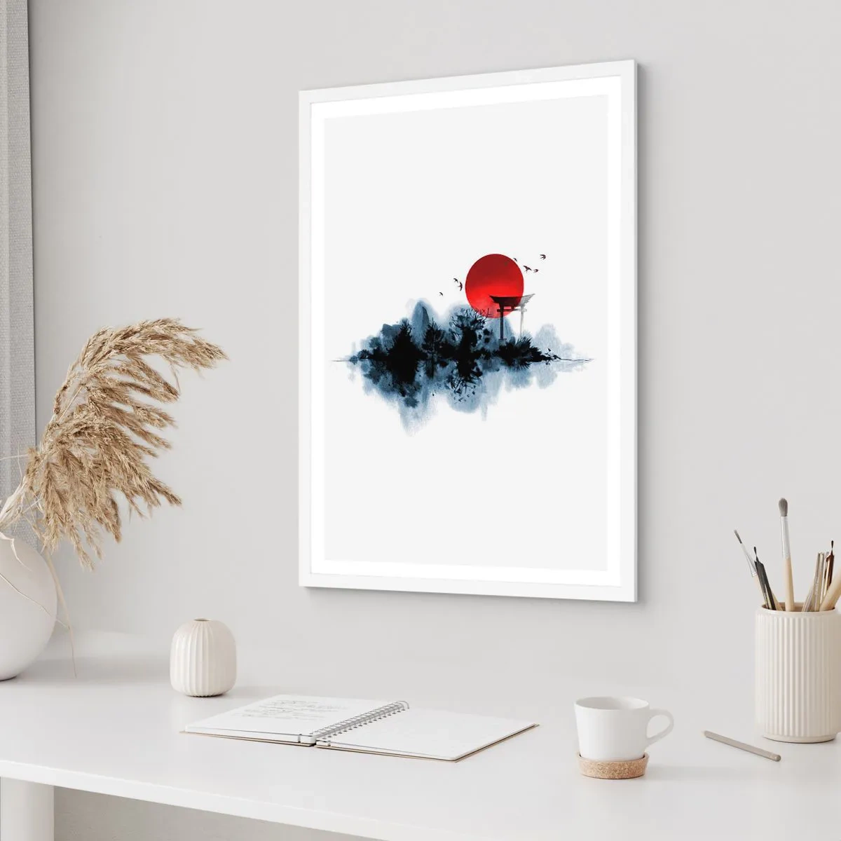 Affiche dans un cadre blanc - Poster - Vue japonnaise - 30x40 cm