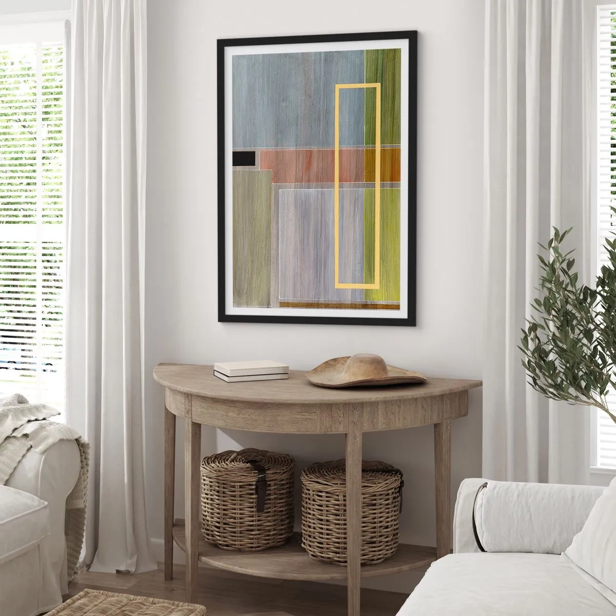 Affiche dans un cadre noir - Poster - Abstraction géométrique aux couleurs tamisées - 50x70cm - Simple et calme - Décoration murale moderne pour le salon et la chambre ARTTOR