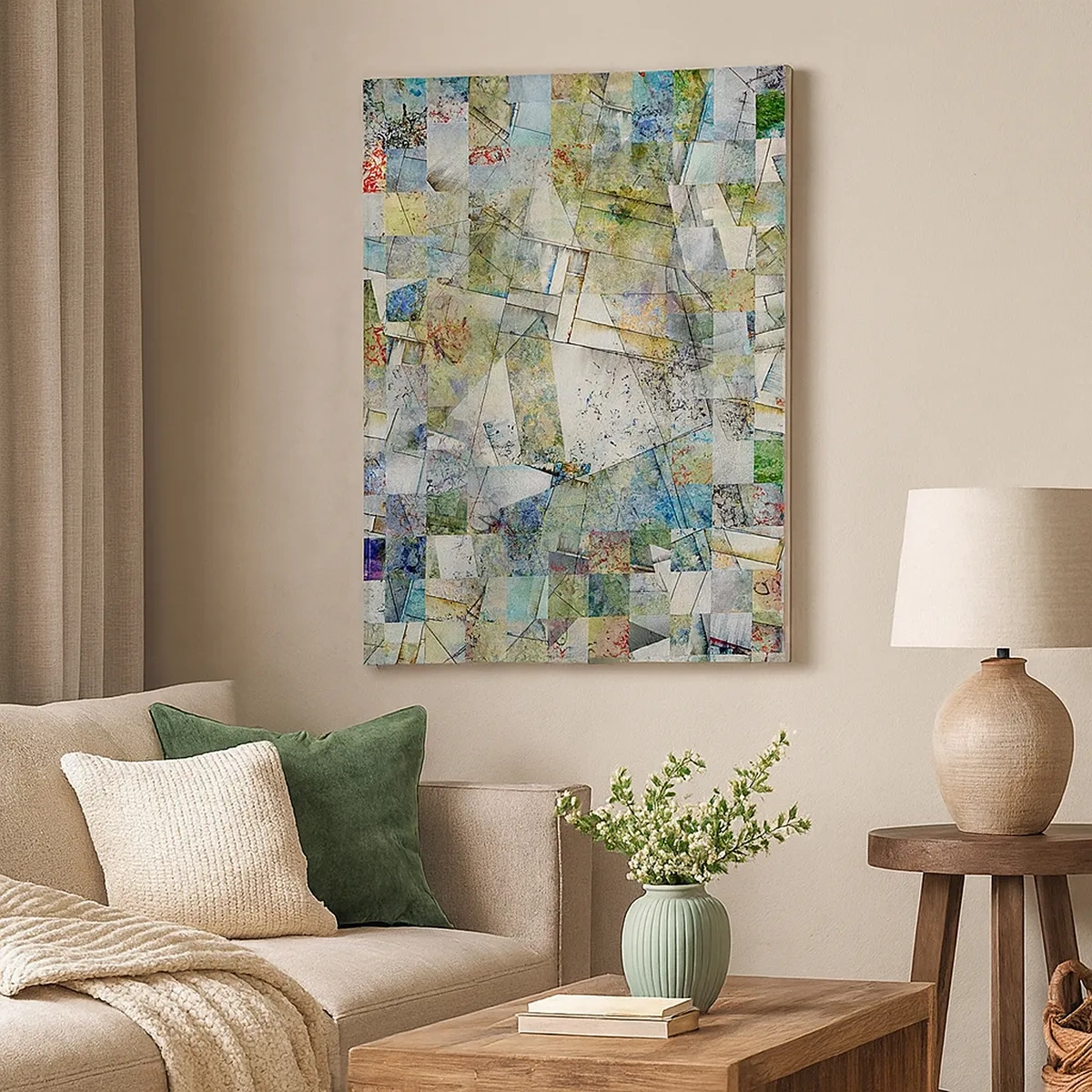 Impression sur toile - Image sur toile - Abstraction colorée avec des formes et des lignes géométriques - 50x70cm - Remaniement géométrique - Décoration murale moderne pour le salon et la chambre ARTTOR