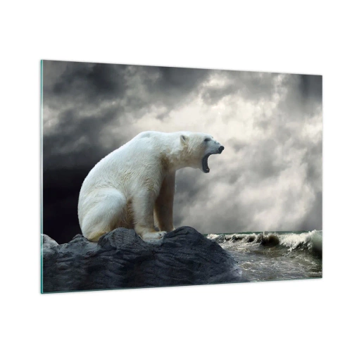 Impression sur verre - Image sur verre - Un ours polaire contre un ciel orageux - 100x70cm - Roi solitaire de l'Arctique - Décoration murale moderne pour le salon et la chambre ARTTOR