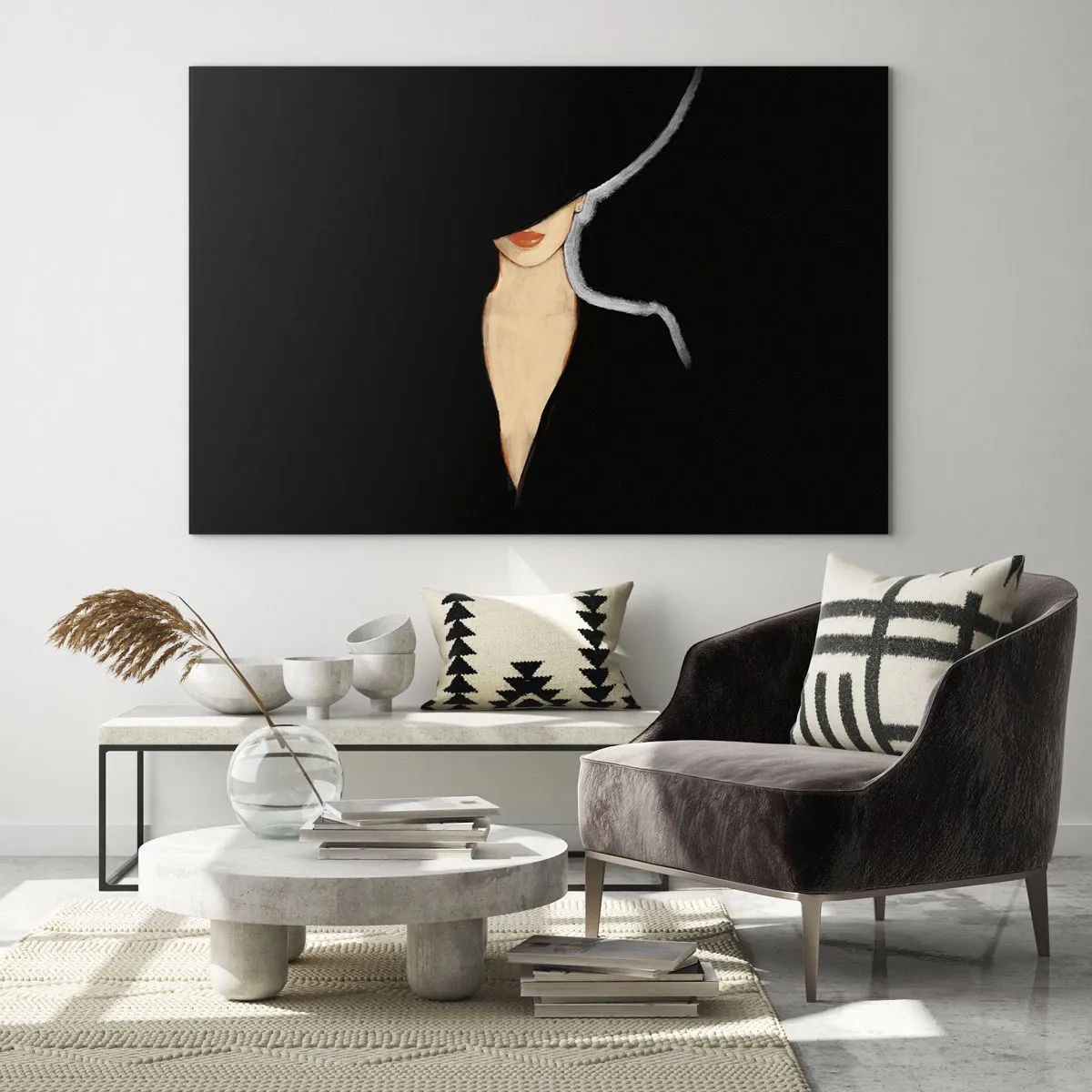 Impression sur verre - Image sur verre - Un portrait subtil d'une femme sur fond noir - 70x50cm - Élégance et style - Décoration murale moderne pour le salon et la chambre ARTTOR