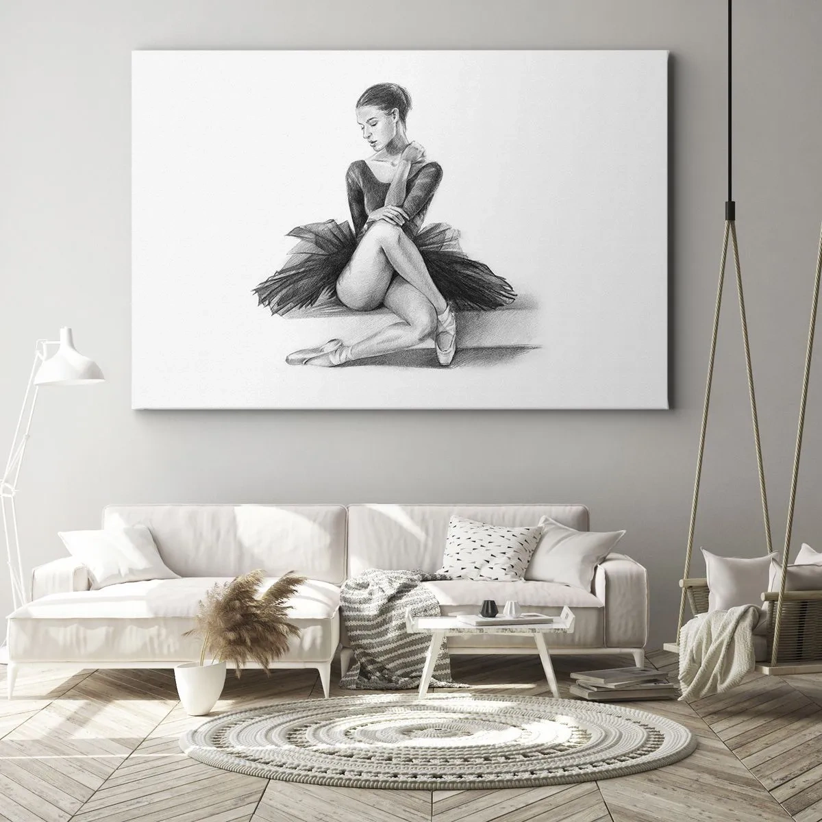 Impression sur toile - Image sur toile - Un croquis d'une ballerine dans un style subtil et classique - 70x50cm - Envoutée par la danse - Décoration murale moderne pour le salon et la chambre ARTTOR