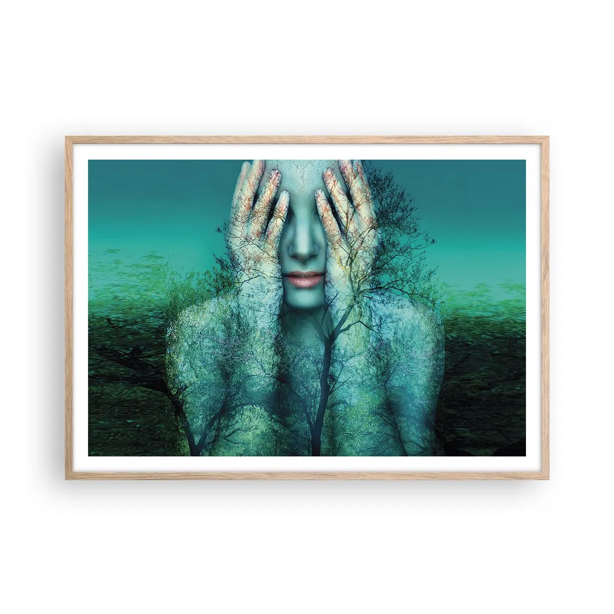 Affiche dans un chêne clair - Poster - immergé dans l'azur - 100x70 cm