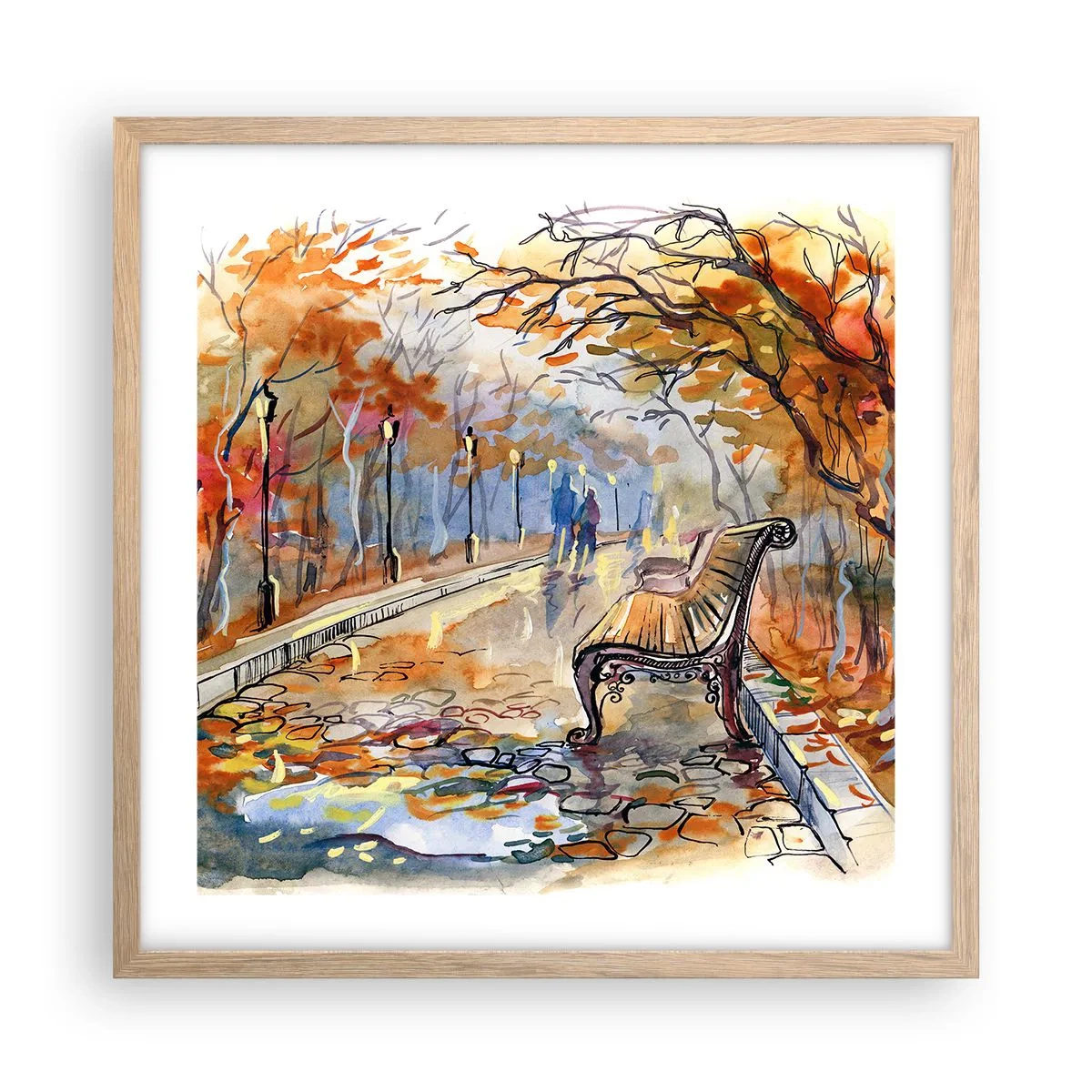 Affiche dans un chêne clair - Poster - Errer ensemble à l'automne - 50x50 cm