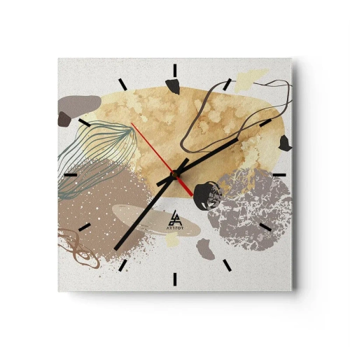 Horloge murale - Pendule murale - Une composition de formes abstraites en beige et jaune. - 30x30cm - Plumcologie appliquée - Décoration murale moderne pour le salon et la chambre ARTTOR