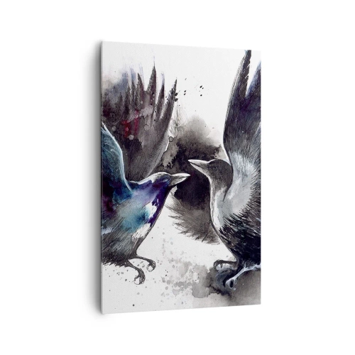 Impression sur toile - Image sur toile - Corbeaux artistiques dans une composition aquarelle dynamique - 80x120cm - Le corbeau des corbeaux - Décoration murale moderne pour le salon et la chambre ARTTOR