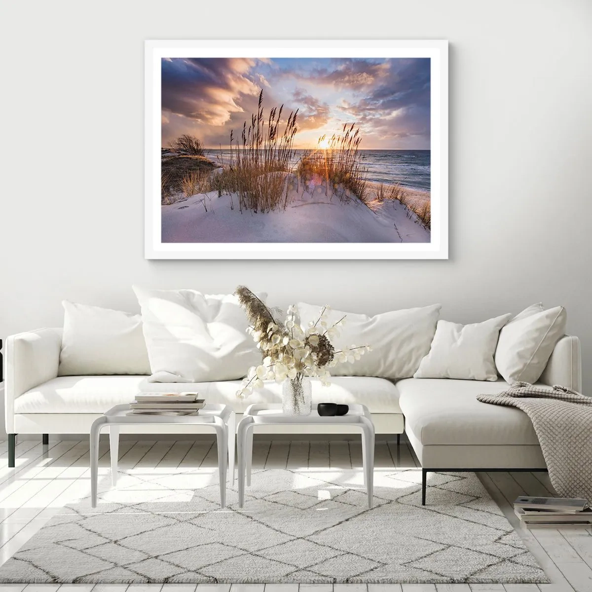 Affiche dans un cadre blanc - Poster - Salutations du soleil et du vent - 100x70 cm