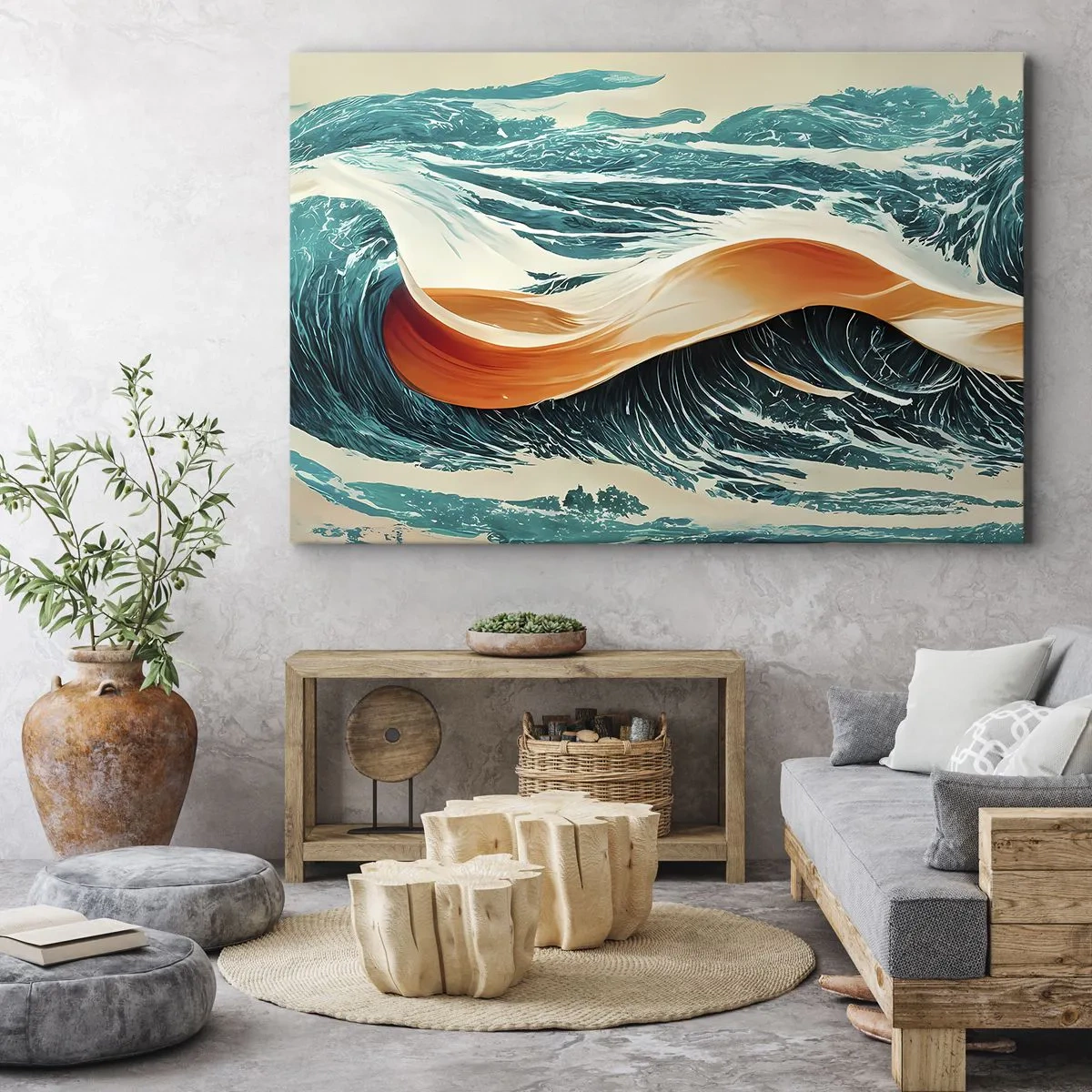 Impression sur toile - Image sur toile - Vagues de mer dynamiques avec ruban abstrait - 70x50cm - Le rêve d'un surfeur - Décoration murale moderne pour le salon et la chambre ARTTOR