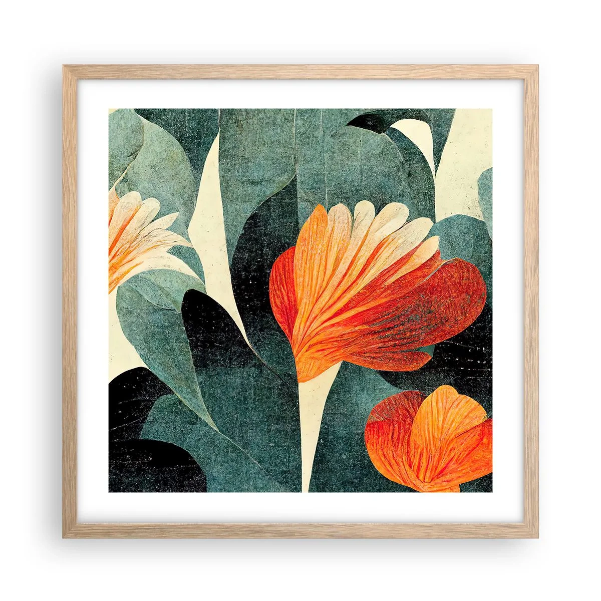 Affiche dans un chêne clair - Poster - La chaleur des tropiques et la fraîcheur de la verdure - 50x50 cm