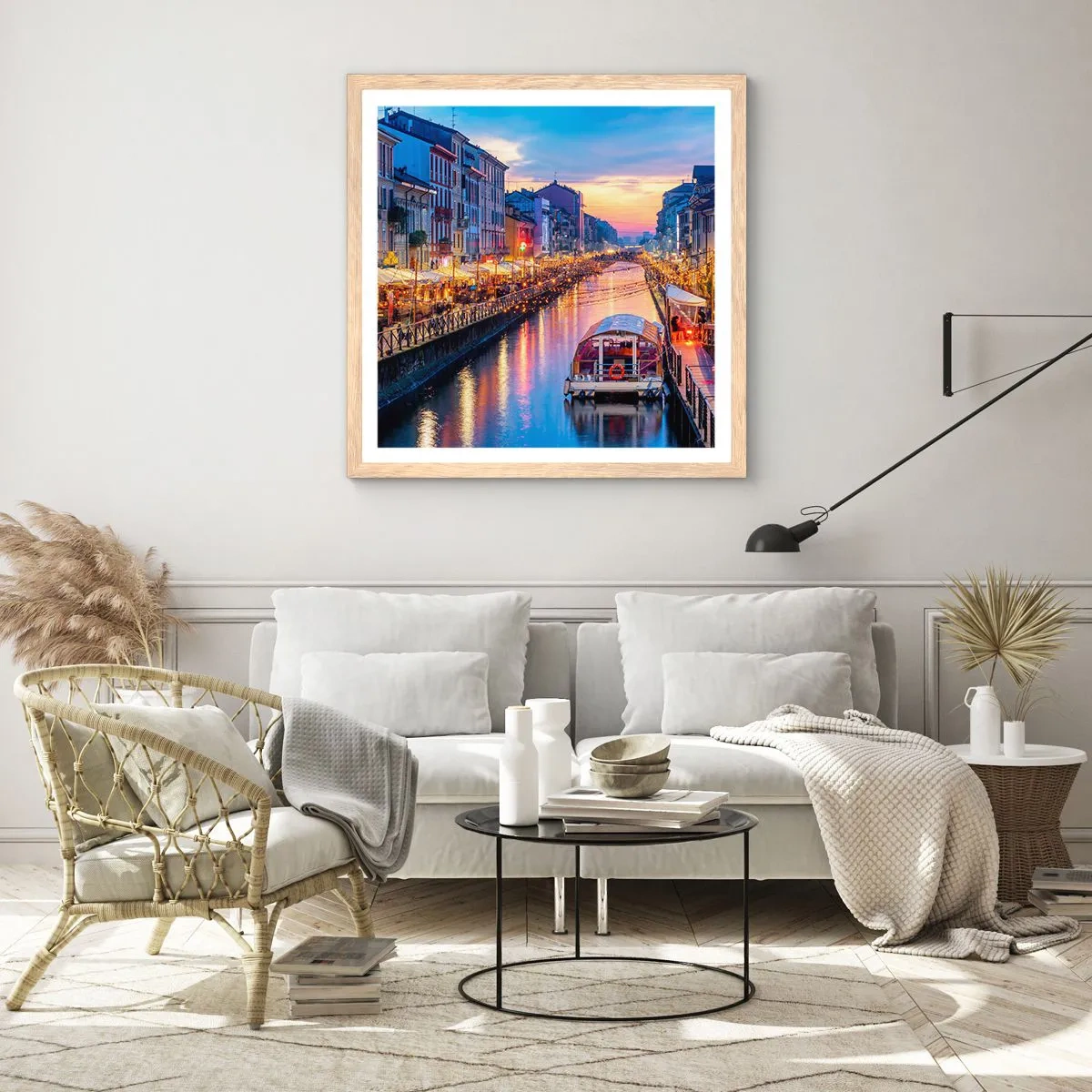 Affiche dans un chêne clair - Poster - Soirée de lumière et de jeu - 30x30 cm