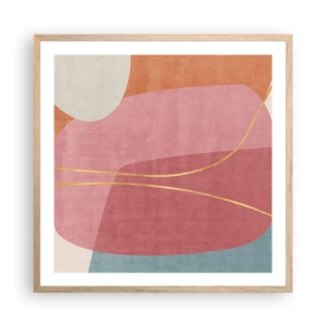 Affiche dans un chêne clair - Poster - Composition pastel au fil d'or - 60x60 cm