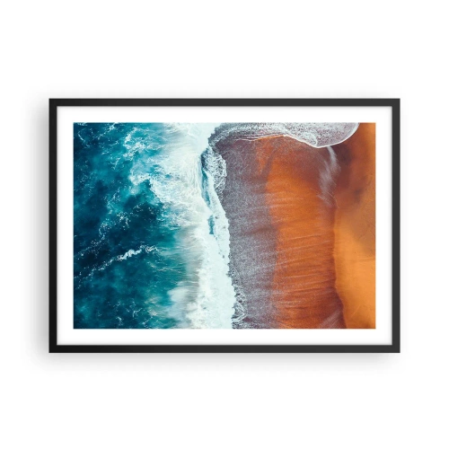 Affiche dans un cadre noir - Poster - Une vue des vagues de l'océan s'écrasant sur la plage dorée - 70x50cm - Caresse de l'océan - Décoration murale moderne pour le salon et la chambre ARTTOR