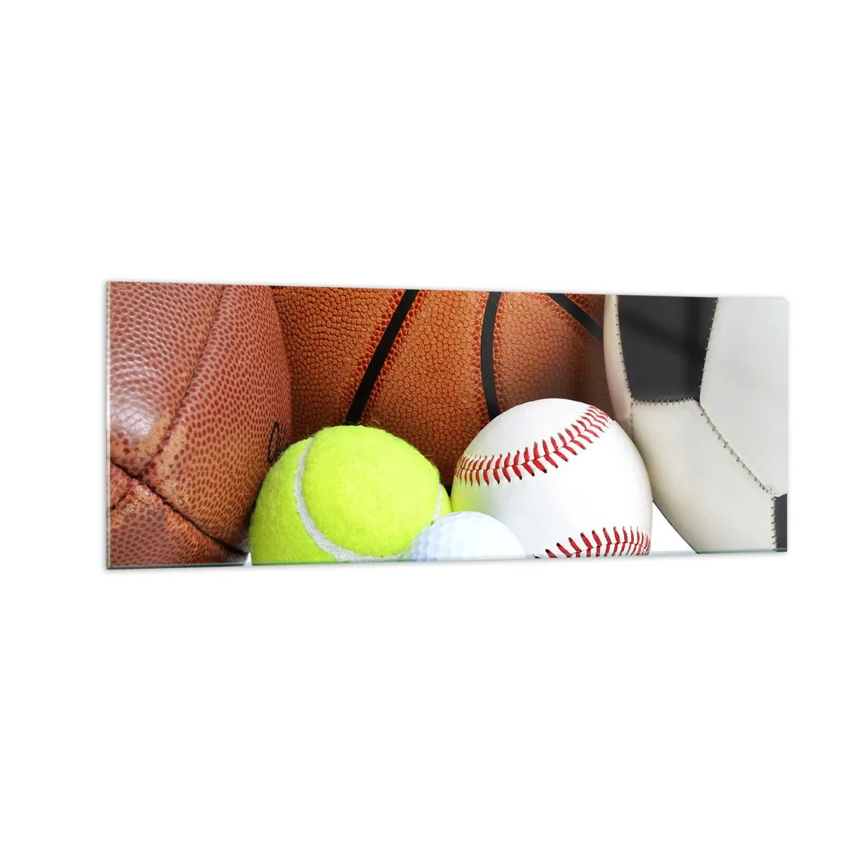 Impression sur verre - Image sur verre - Ballons de diverses disciplines sportives - 140x50cm - Le football nous connecte ! - Décoration murale moderne pour le salon et la chambre ARTTOR
