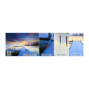 Échantillon de Papier Peint Autocollant Deluxe Sticker - Calme violet-doré - Paysage, Lac, Bateau - 100x30 cm