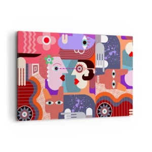 Impression sur toile - Image sur toile - Figures abstraites aux couleurs vives - 120x80cm - Les yeux dans les yeux - Décoration murale moderne pour le salon et la chambre ARTTOR