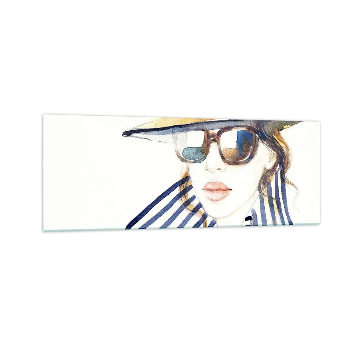 Impression sur verre - Image sur verre - Portrait d'une femme portant un chapeau et des lunettes de soleil - 140x50cm - La Floride vous souhaite la bienvenue ! - Décoration murale moderne pour le salon et la chambre ARTTOR