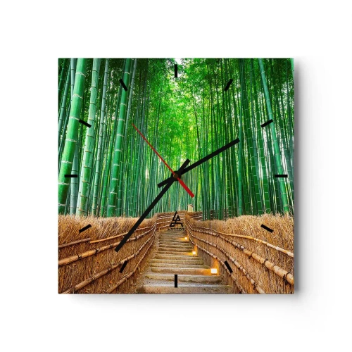 Horloge murale - Pendule murale - Un chemin dans une dense forêt de bambous - 30x30cm - L'essence de la nature asiatique - Décoration murale moderne pour le salon et la chambre ARTTOR