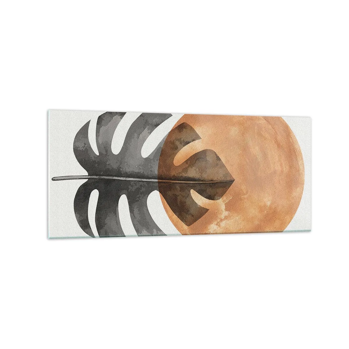Impression sur verre - Image sur verre - Feuille de Monstera et cercle doré sur fond clair - 120x50cm - Toujours le soleil - Décoration murale moderne pour le salon et la chambre ARTTOR