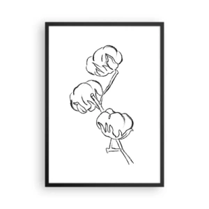Affiche dans un cadre noir - Poster - Un croquis minimaliste d'une branche de coton - 50x70cm - Duvet de coton - Décoration murale moderne pour le salon et la chambre ARTTOR