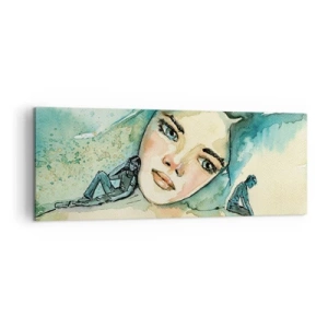 Impression sur toile - Image sur toile - Aquarelle d'un visage de femme avec un motif réfléchissant - 140x50cm - Suis-je bleu? - Décoration murale moderne pour le salon et la chambre ARTTOR