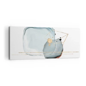 Impression sur toile - Image sur toile - Formes abstraites dans des tons de bleu et d'or sur fond blanc - 120x50cm - Etude des gouttes - Décoration murale moderne pour le salon et la chambre ARTTOR