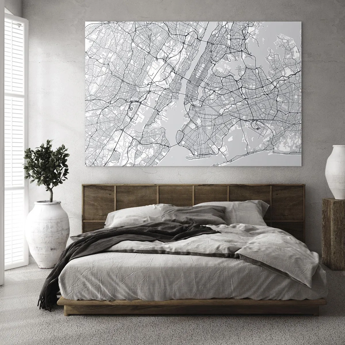 Impression sur verre - Image sur verre - Une carte des rues et des quartiers des grandes villes sous forme monochrome - 100x70cm - Anatomie de la métropole - Décoration murale moderne pour le salon et la chambre ARTTOR