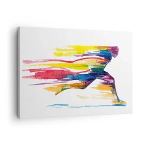 Impression sur toile - Image sur toile - Un coureur aux couleurs abstraites symbolisant le dynamisme et l'énergie - 70x50cm - Courir à travers l'arc-en-ciel - Décoration murale moderne pour le salon et la chambre ARTTOR