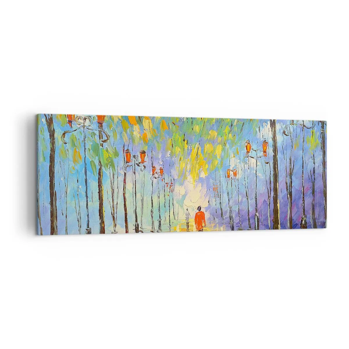 Impression sur toile - Image sur toile - Une promenade pittoresque parmi les lanternes par une nuit pluvieuse - 140x50cm - Chant nocturne de la pluie - Décoration murale moderne pour le salon et la chambre ARTTOR