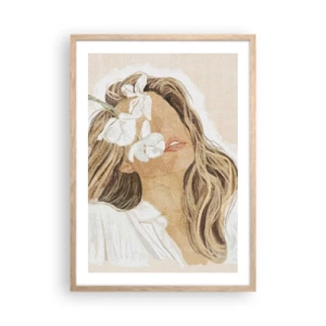 Affiche dans un chêne clair - Poster - Ravie parmi les fleurs - 50x70 cm