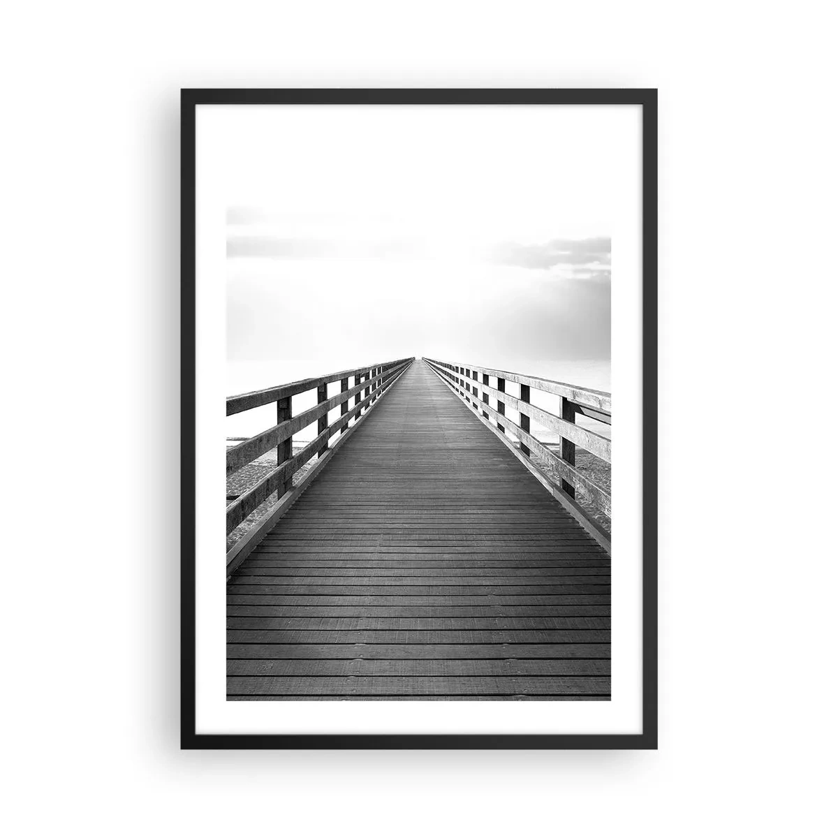 Affiche dans un cadre noir - Poster - Un pont noir et blanc menant à l'infini - 50x70cm - A perte de vue... - Décoration murale moderne pour le salon et la chambre ARTTOR