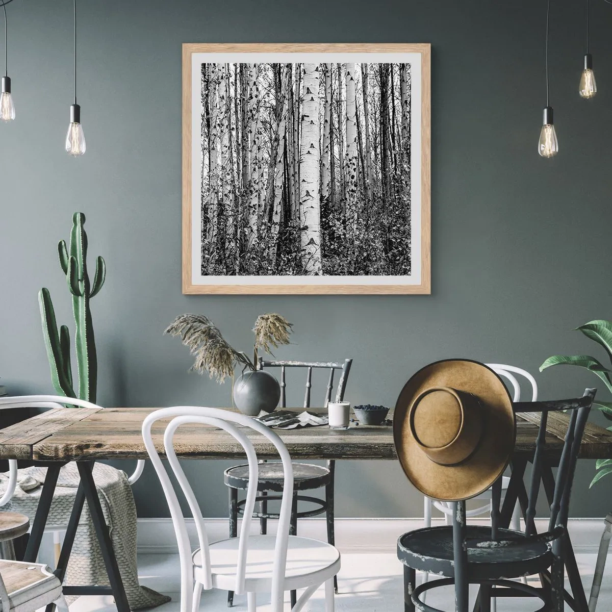 Affiche dans un chêne clair - Poster - Enchevêtrement de bouleau - 40x40 cm