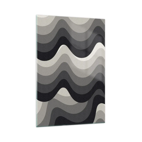 Impression sur verre - Image sur verre - Motifs ondulés noirs et blancs dans des tons de gris - 70x100cm - Vague après vague - Décoration murale moderne pour le salon et la chambre ARTTOR