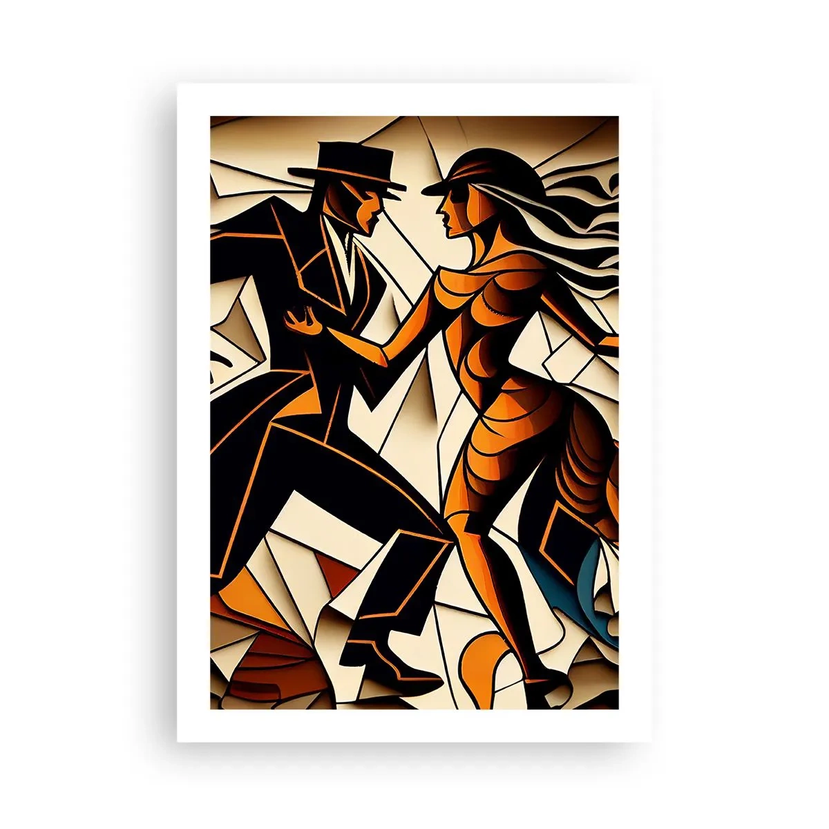 Affiche - Poster - Un couple dynamique dansant le tango dans un style cubiste. - 50x70cm - Danse de passion et de volupté - Décoration murale moderne pour le salon et la chambre ARTTOR