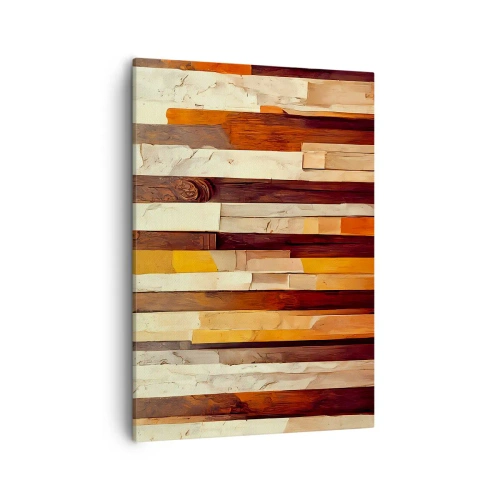Impression sur toile - Image sur toile - Composition géométrique dans les tons de bois et d'or - 50x70cm - Hymne des arbres forestiers - Décoration murale moderne pour le salon et la chambre ARTTOR
