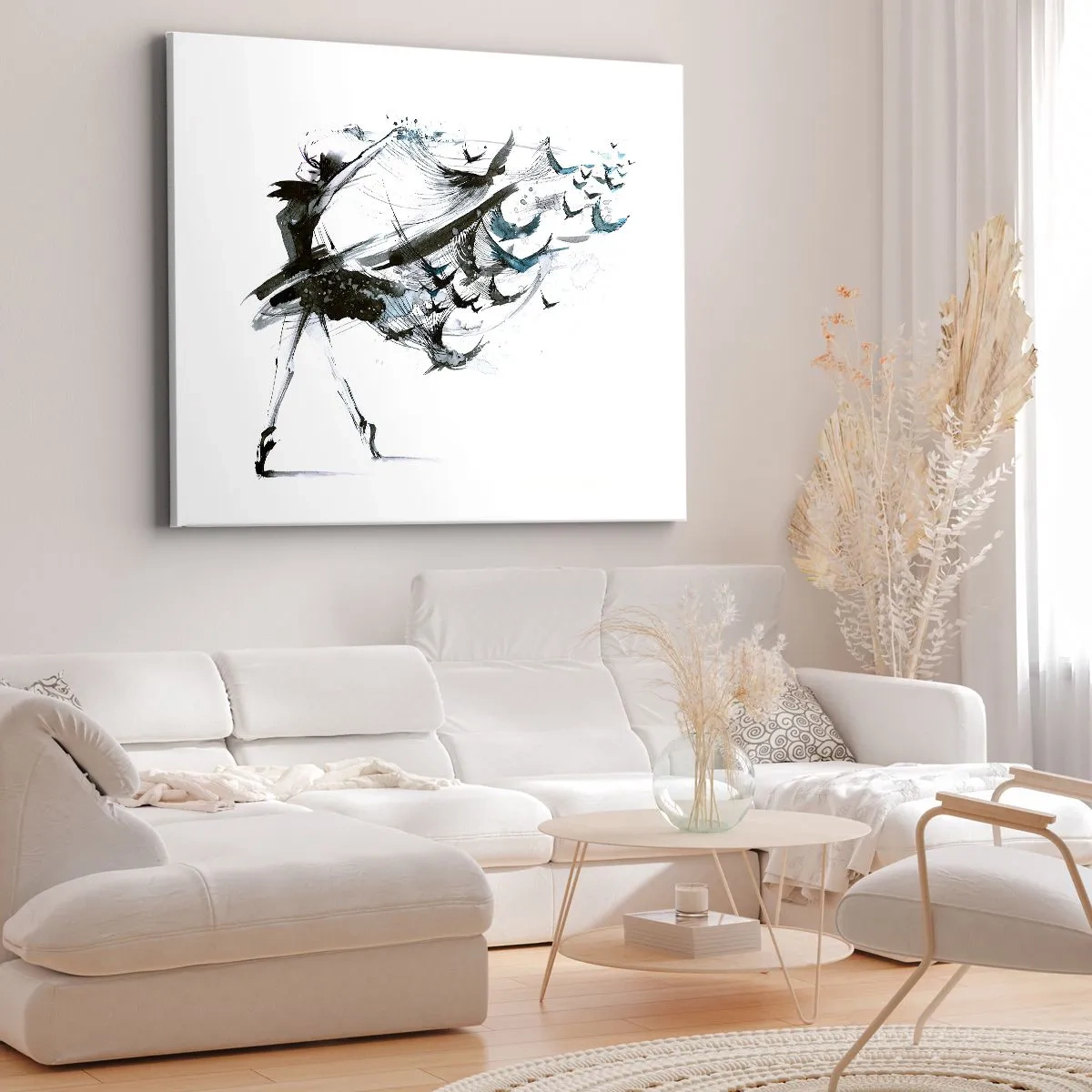 Impression sur toile - Image sur toile - Une danseuse avec une robe dynamique en forme d'oiseaux - 120x80cm - La magie de la musique vous libère des envoûtements - Décoration murale moderne pour le salon et la chambre ARTTOR