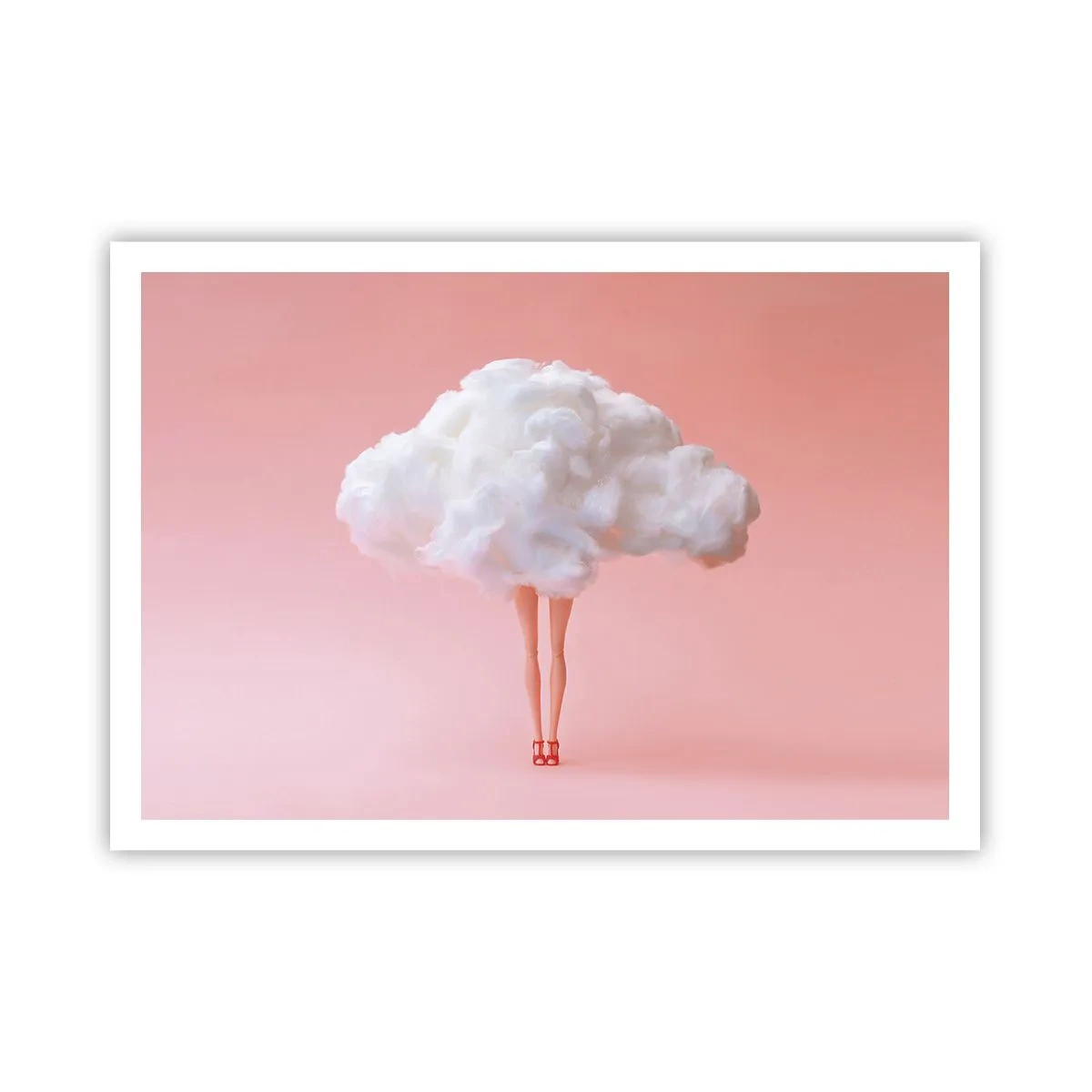 Affiche - Poster - Jambes dans un nuage sur fond rose - 100x70cm - Douce promesse - Décoration murale moderne pour le salon et la chambre ARTTOR