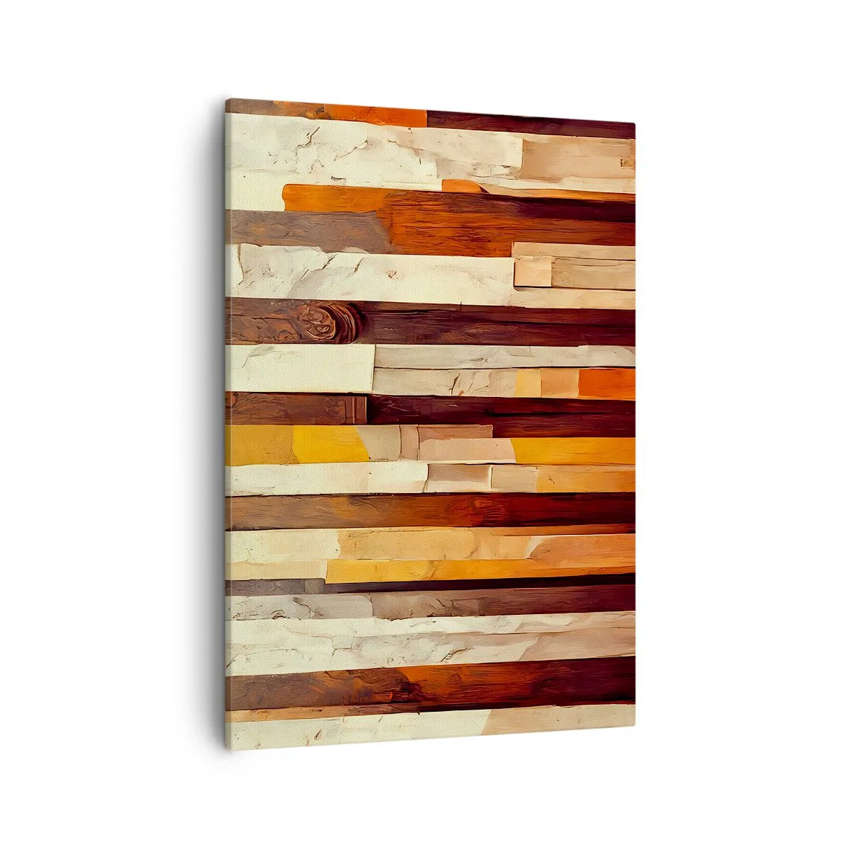 Impression sur toile - Image sur toile - Composition géométrique dans les tons de bois et d'or - 50x70cm - Hymne des arbres forestiers - Décoration murale moderne pour le salon et la chambre ARTTOR