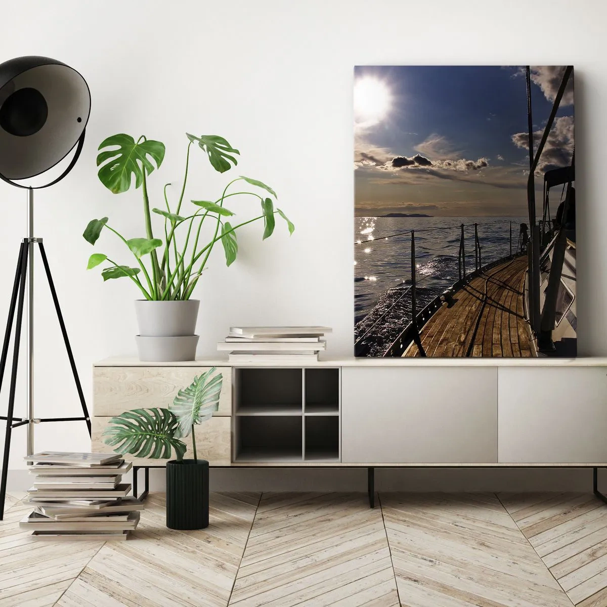 Impression sur toile - Image sur toile - Une croisière en yacht sur la mer au coucher du soleil - 80x120cm - Naviguer vers le soleil - Décoration murale moderne pour le salon et la chambre ARTTOR