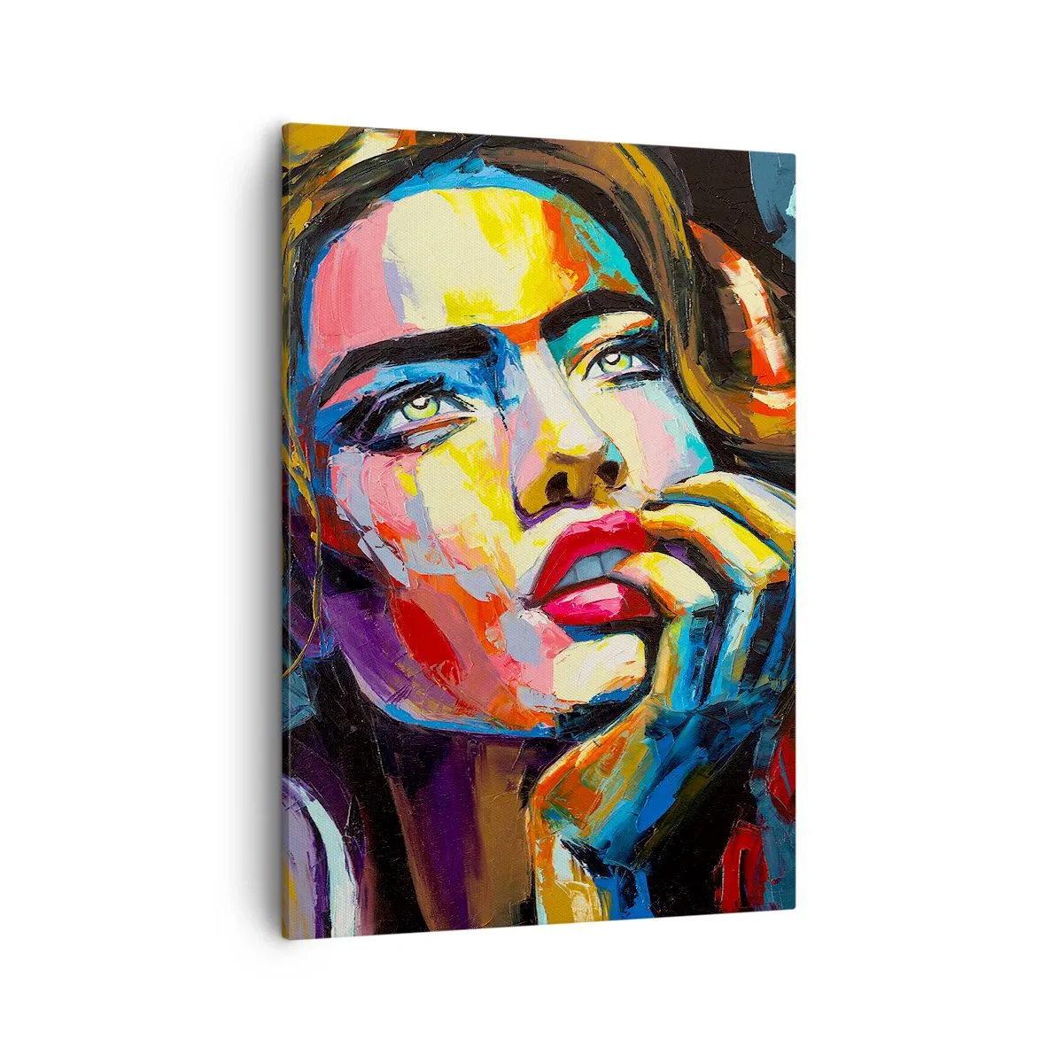 Impression sur toile - Image sur toile - Portrait coloré d'une femme dans le style expressionniste - 50x70cm - Les rêves volent dans le ciel comme des oiseaux - Décoration murale moderne pour le salon et la chambre ARTTOR