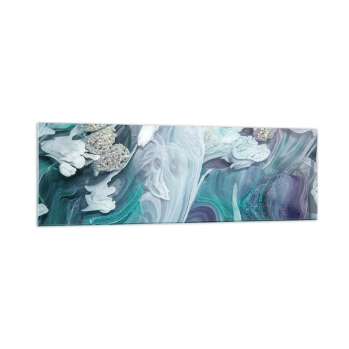 Impression sur verre - Image sur verre - Tourbillons abstraits dans des tons de bleu et de blanc - 160x50cm - Courants bleus - Décoration murale moderne pour le salon et la chambre ARTTOR