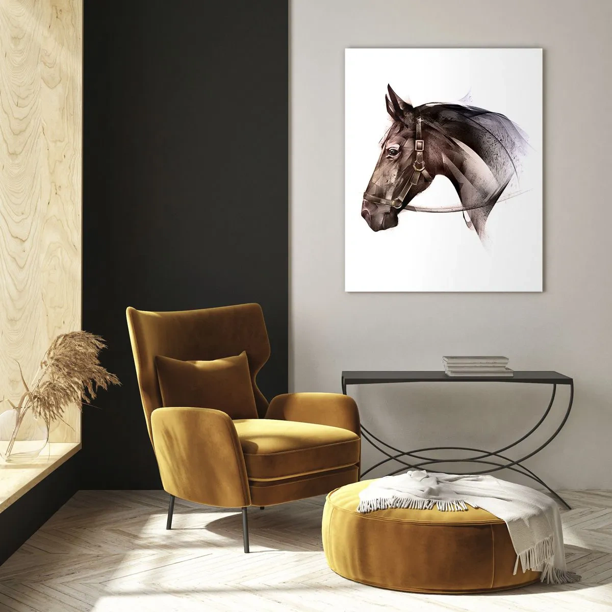 Impression sur verre - Image sur verre - Portrait de cheval de style artistique sur fond blanc - 50x70cm - Quelle grâce - Décoration murale moderne pour le salon et la chambre ARTTOR