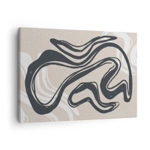 Impression sur toile - Image sur toile - Lignes abstraites dans des tons sombres sur fond beige - 70x50cm - Expression multipliée - Décoration murale moderne pour le salon et la chambre ARTTOR
