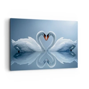 Impression sur toile - Image sur toile - Deux cygnes formant un cœur sur une surface d'eau calme - 100x70cm - Le temps de l'amour - Décoration murale moderne pour le salon et la chambre ARTTOR