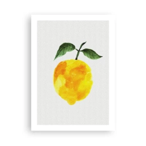 Affiche - Poster - Illustration à l'aquarelle d'un citron avec des feuilles sur un fond clair - 50x70cm - Comment reconnaitre le goût du soleil - Décoration murale moderne pour le salon et la chambre ARTTOR