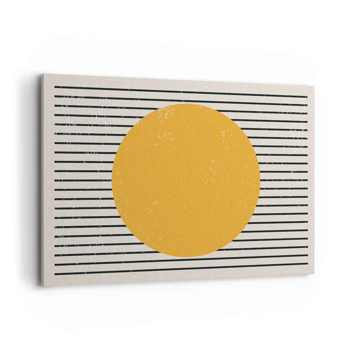 Impression sur toile - Image sur toile - Un cercle jaune sur un fond de lignes horizontales noires et blanches - 100x70cm - Le pouvoir de la simplicité - Décoration murale moderne pour le salon et la chambre ARTTOR