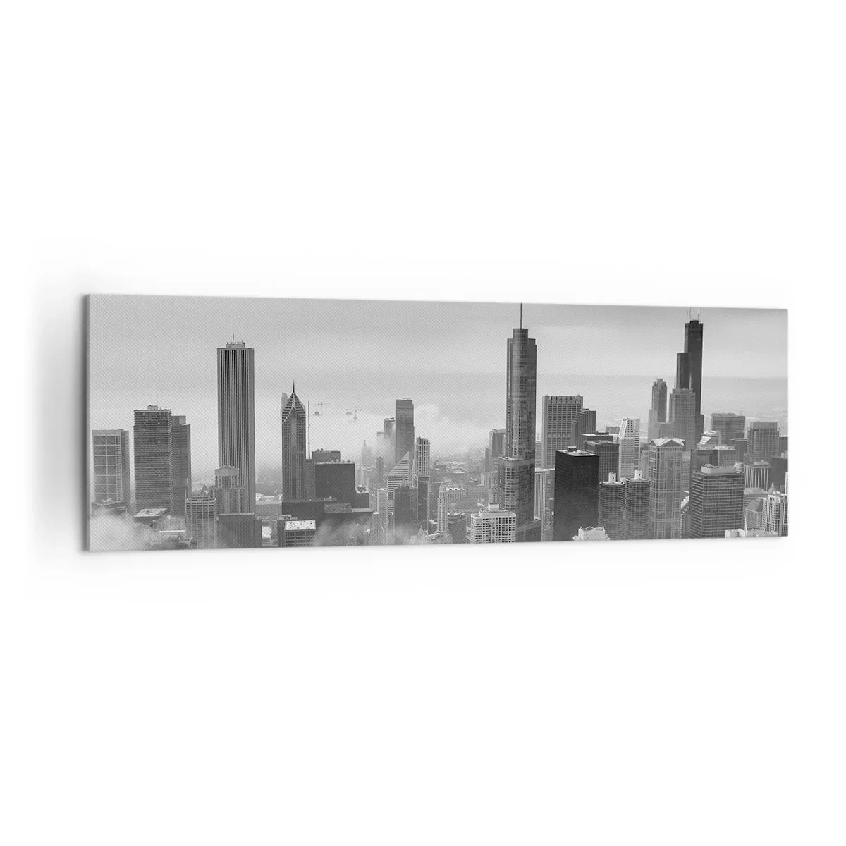 Impression sur toile - Image sur toile - Panorama de la ville avec des gratte-ciels dans les nuages en noir et blanc - 160x50cm - Paysage américain - Décoration murale moderne pour le salon et la chambre ARTTOR