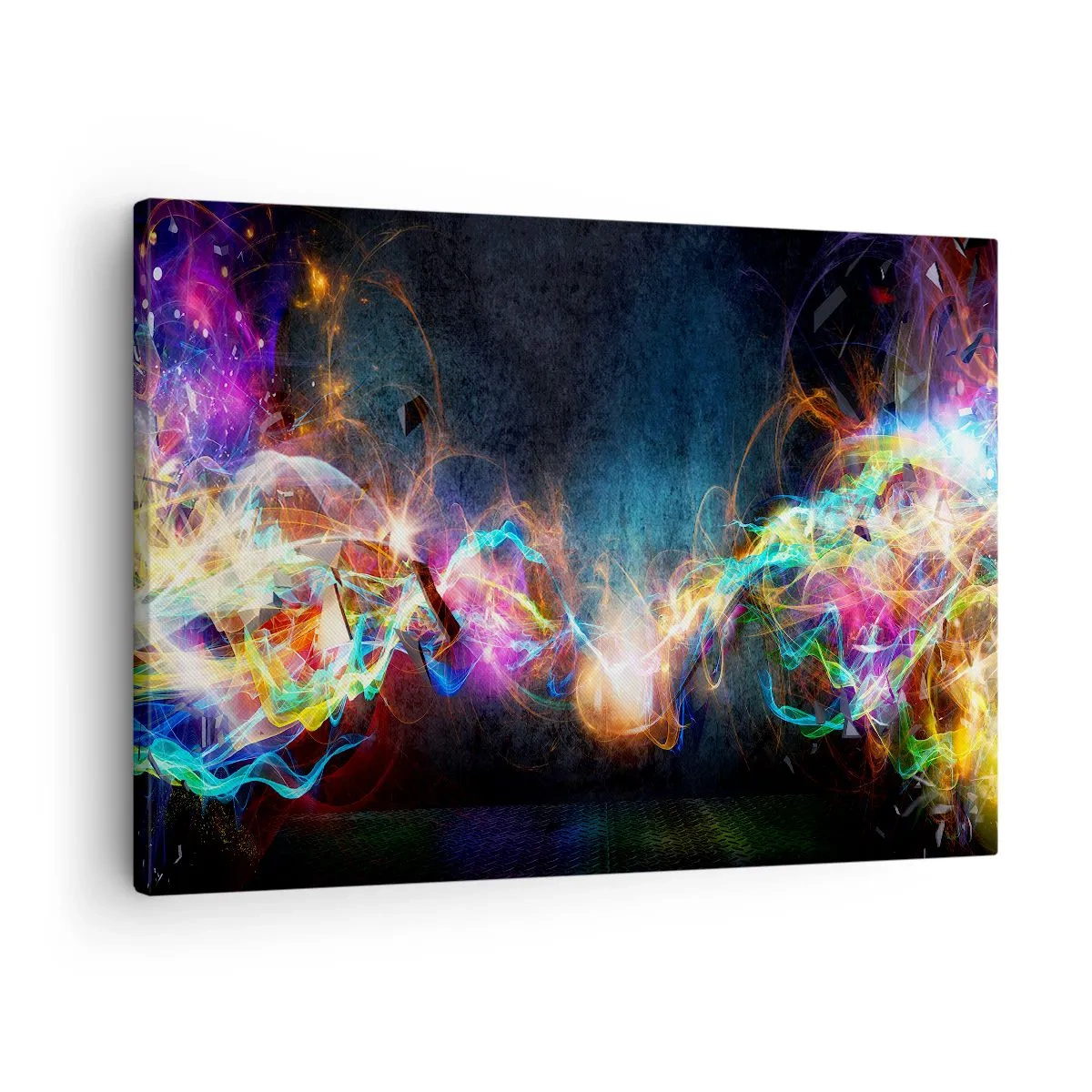 Impression sur toile - Image sur toile - Des éclairs de lumière colorés dans une composition abstraite - 70x50cm - Joyeusement contre l'obscurité - Décoration murale moderne pour le salon et la chambre ARTTOR