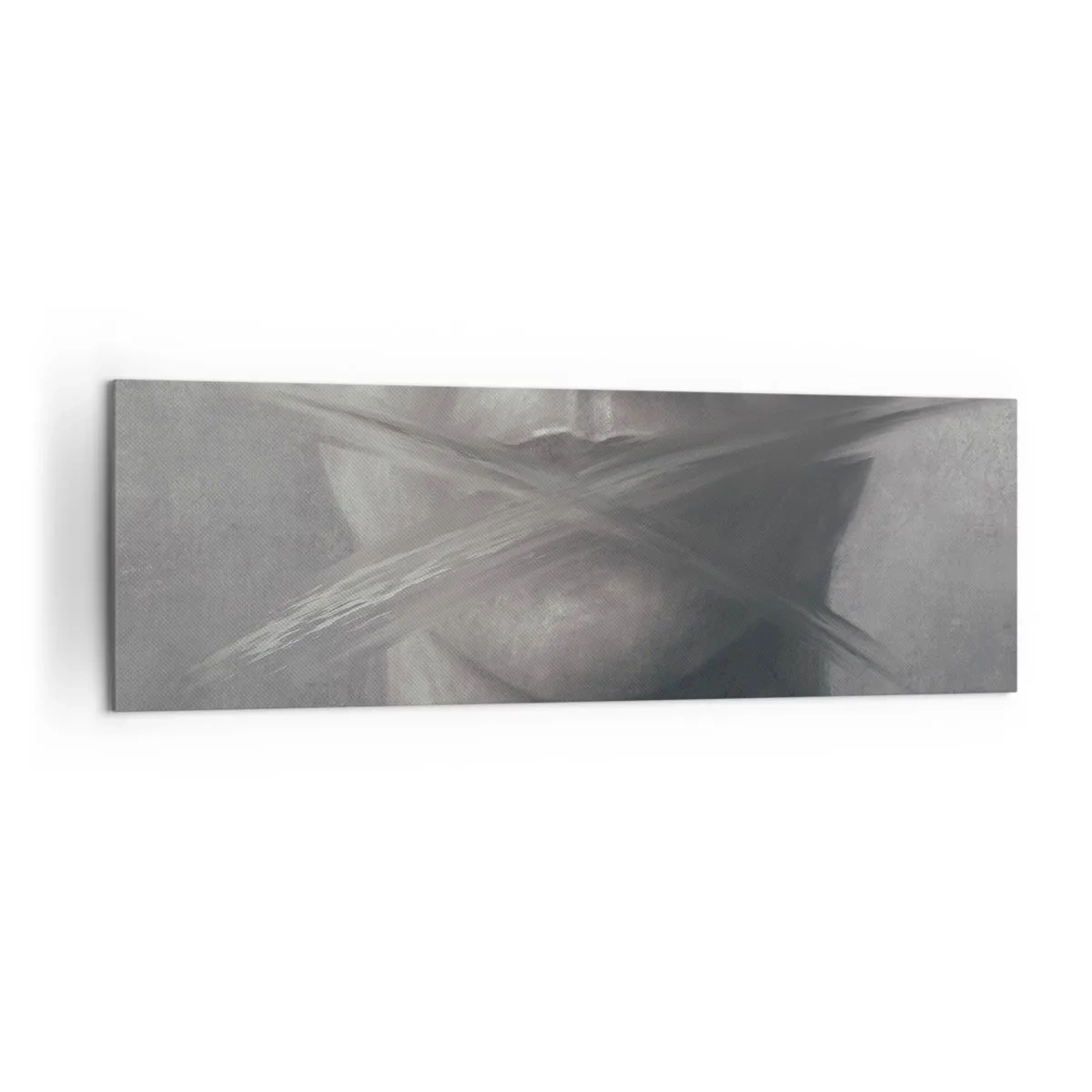 Impression sur toile - Image sur toile - Un portrait symbolique aux lèvres floues dans des tons gris. - 160x50cm - Sans mot - Décoration murale moderne pour le salon et la chambre ARTTOR