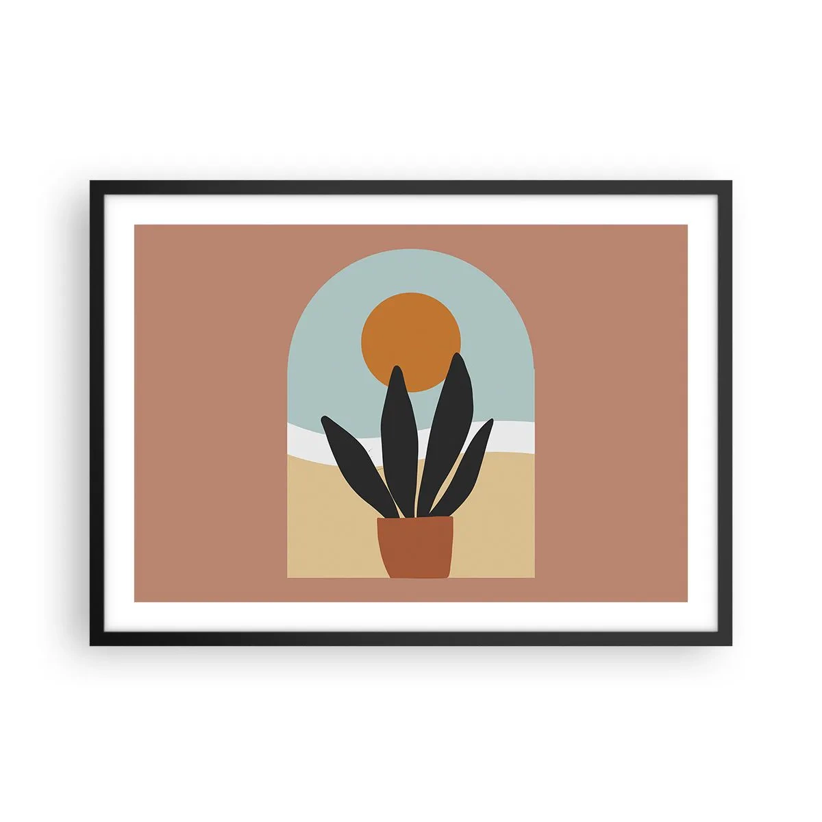 Affiche dans un cadre noir - Poster - Une plante noire dans un pot contre le soleil - 70x50cm - Petits bonheurs - Décoration murale moderne pour le salon et la chambre ARTTOR