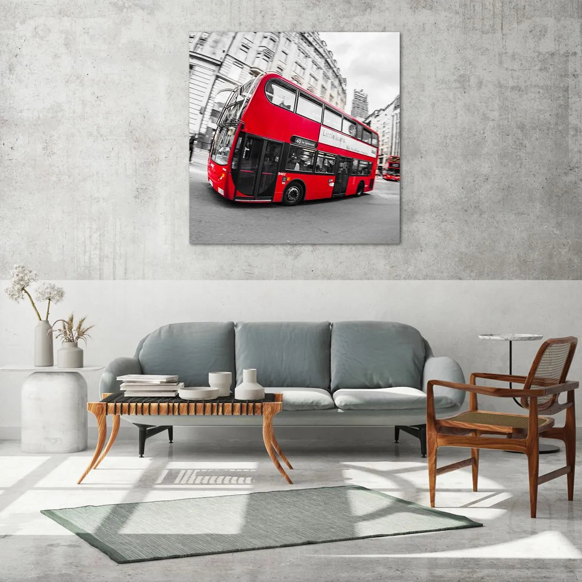 Impression sur verre - Image sur verre - Londres traditionnellement - en bus - 70x70 cm